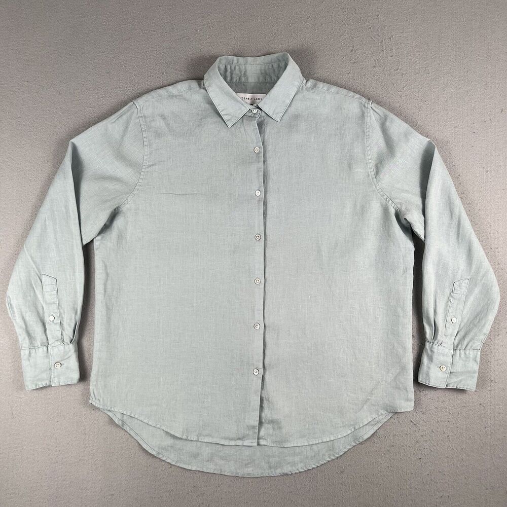 Assembly Label Linen Long Sleeve Collared Button Up Blue Shirt Womens Size 10